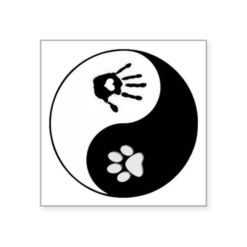 White - Dog Paw Print &Amp; Handprint Yin Yang Square Stic