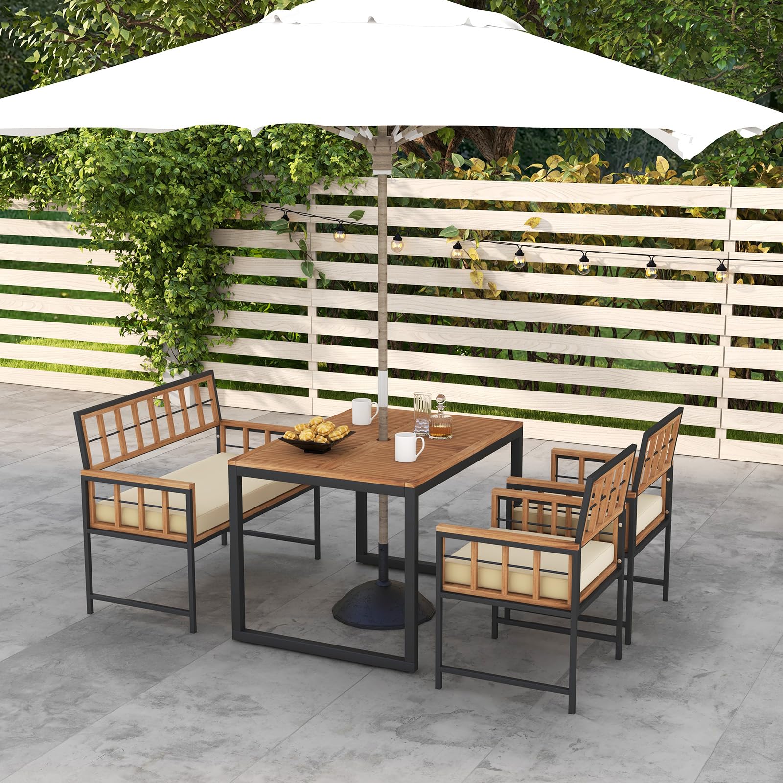 Tangkula 4-Piece Acacia Wood Patio Dining Set with 2 Chairs & 1 Loveseat - 47