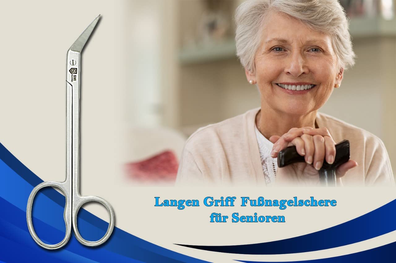 16cm Long Handle Toenail Scissors for Seniors & Disabled - Professional Stainless Steel Nail Clippers for Thick & Ingrown Nails - Podiatrist Recommended Nail Cutters (Large Size) - Perfect for Elderly Foot Care & Diabetic Nail Trimming