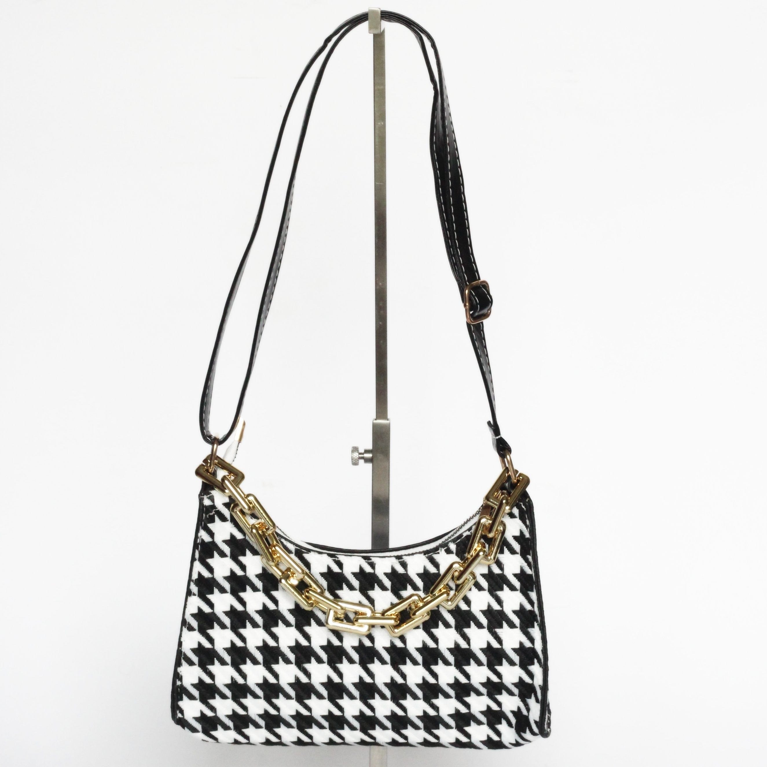 Stylish Cassia Houndstooth Mini Shoulder Bag for Women - Trendy Black Crossbody Purse | Perfect for Work, Travel & Everyday Use