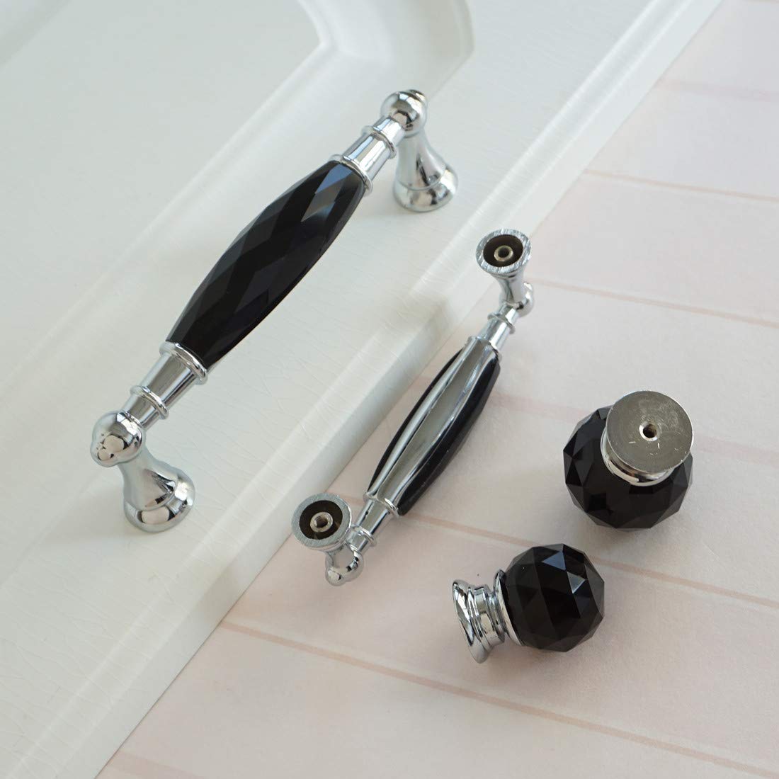 LBFEEL Chrome Black Crystal Drawer Knob 3.75