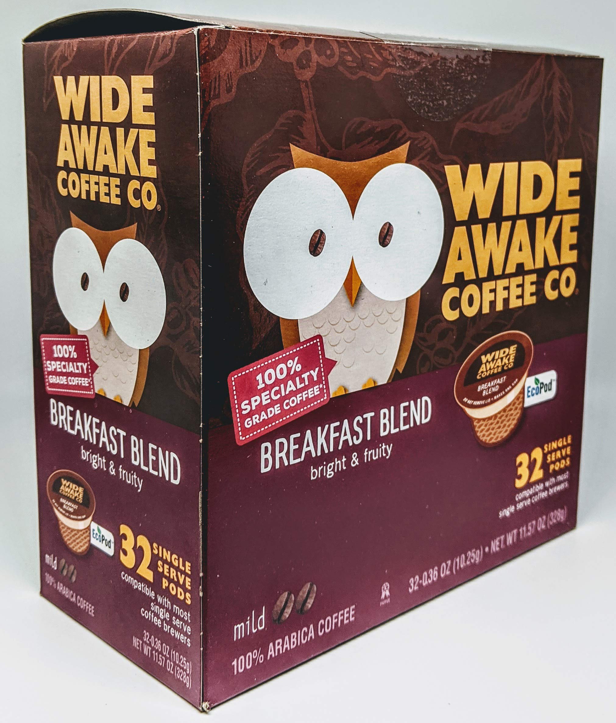 Wide Awake Coffee Single Serve Coffee Pods - 32 Count Breakfast Blend K-Cup Compatible Pods for Keurig Brewers | Perfect for Morning Coffee & Office Use