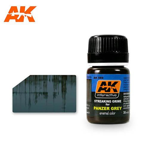 AK Interactive AK069 Weathering Streaking Grime for Panzer Grey Vehicles - 35mL Enamel Paint - Perfect for Model Tank & Military Vehicle Weathering Effects - DIY Scale Modeling & Miniature Painting Supplies