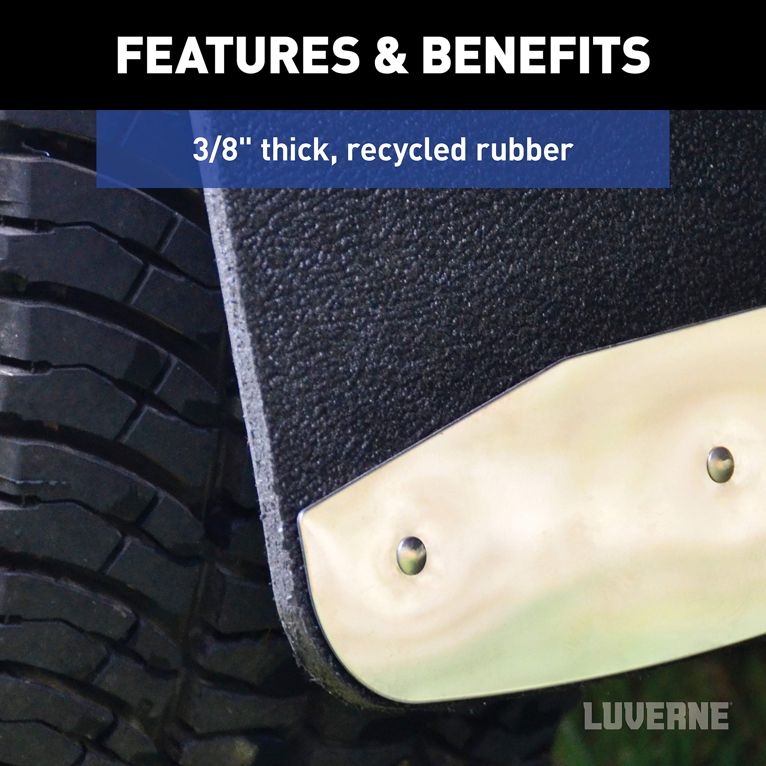 LUVERNE 251723 Textured Rubber Mud Guards with Polished Stainless Steel Plates - Heavy Duty Truck Mud Flaps (1 Pair) - Perfect for Pickup Trucks, Semi Trucks & Off-Road Vehicles - Durable Splash Protection for All Weather Conditions