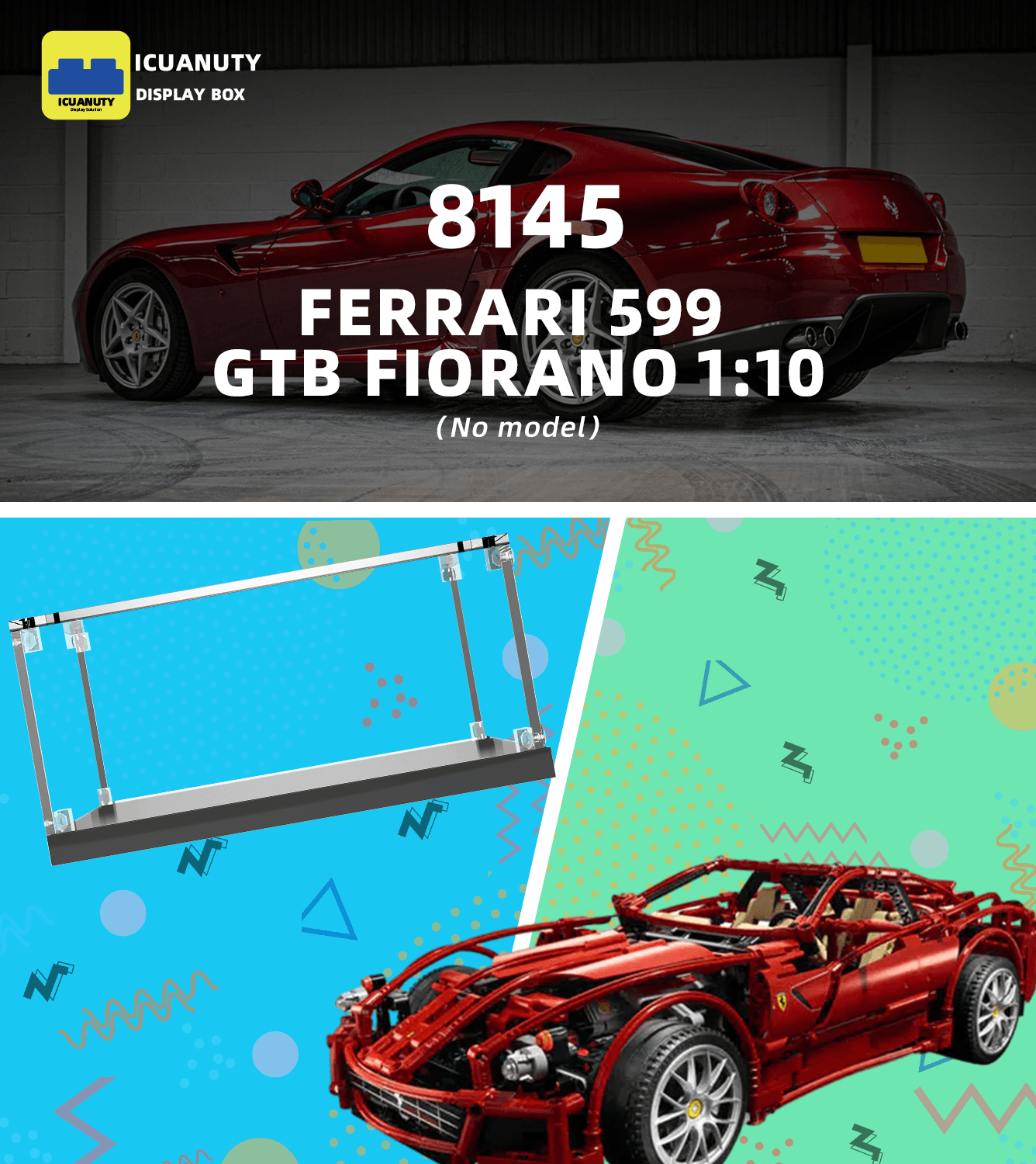 LEGO Ferrari 599 GTB Fiorano 8145 Display Case - Premium Acrylic Showcase for Car Model Collection - Perfect for Home Office Decor & Gift for LEGO Enthusiasts