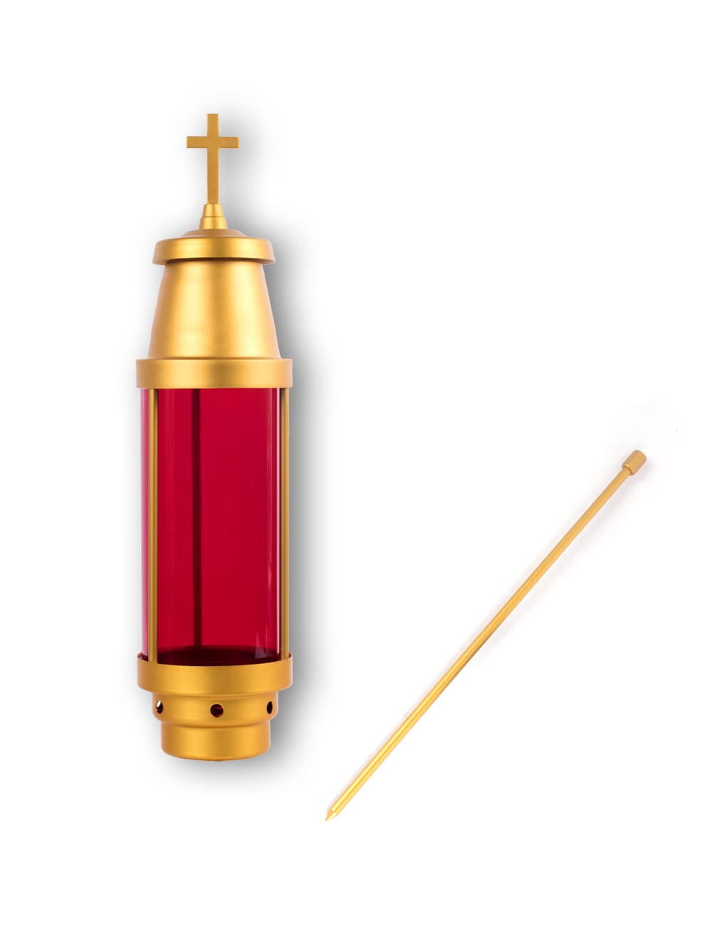 Eternal Memorial Light - Anodized Aluminum Grave Lantern with Crosses, Cemetery Candle Holder for Graveside Decorations (Red, Candle Not Included) - Perfect for Memorial Day, All Souls' Day & Grave Site Visits
