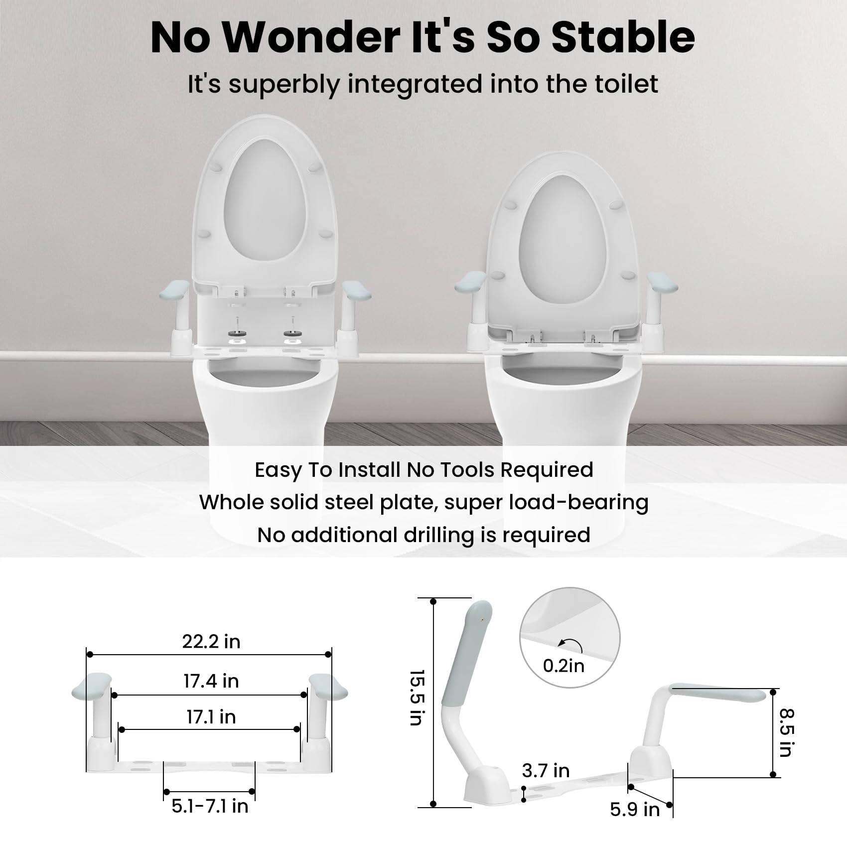 Elderly Toilet Safety Rails - Adjustable Bathroom Handrails for Seniors, Disabled & Mobility Impaired - Ideal for Flush Toilets, Post-Surgery Recovery & Home Accessibility (70+ Users) - Perfect for Elderly Care, Injury Rehabilitation & ADA Compliant Bathrooms