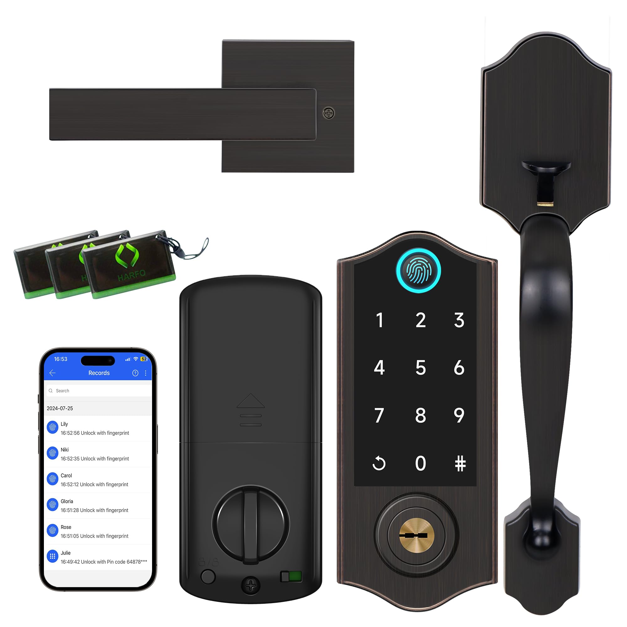 Harfo Smart Fingerprint Door Lock with Keypad & App Control - Keyless Entry Deadbolt for Front Door, Touchscreen Electronic Digital Lock with Auto Lock Feature, Aged Bronze Finish - Perfect for Home Security & Smart Access Control