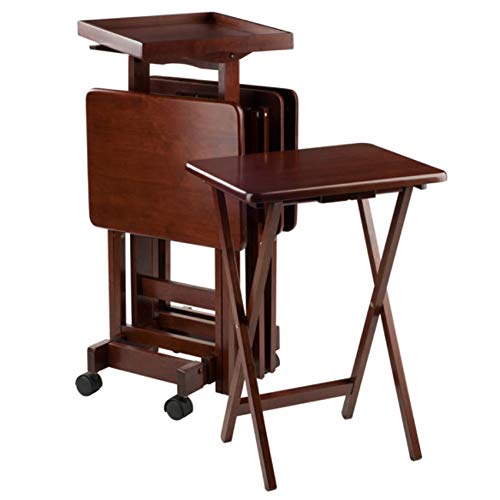 2-Piece Lacquered Wooden Snack Table Set - Foldable Rectangular Tray Tables for Living Room, Bedroom, Patio - Perfect for Snacks, Beverages, Books, Laptops & Home Decor (Isabelle Collection)