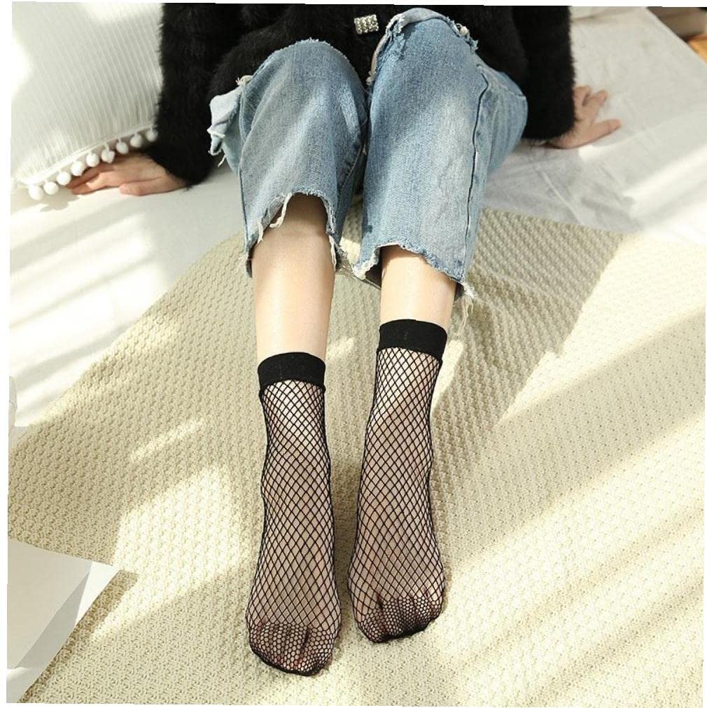 3 Pairs Women's Black Fishnet Socks - Elastic Ankle Short Socks with Hollow Out Mesh Design - Breathable Summer Tights for Casual Outfits, Parties, and Fashion Looks