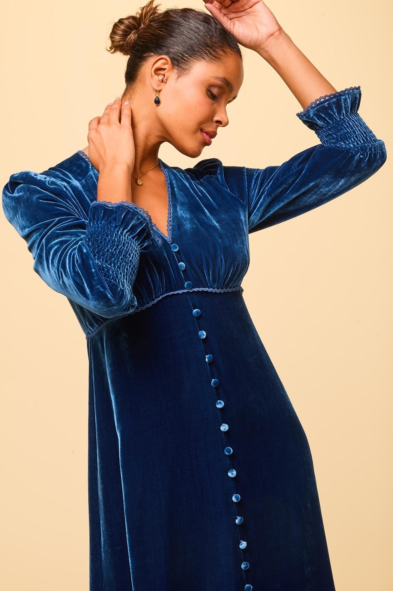 Long Sleeve Velvet Sally Anne Dress in Blue Sapphire | Elegant Winter Party Dress for Women | Perfect for Holiday Gatherings & Formal Events