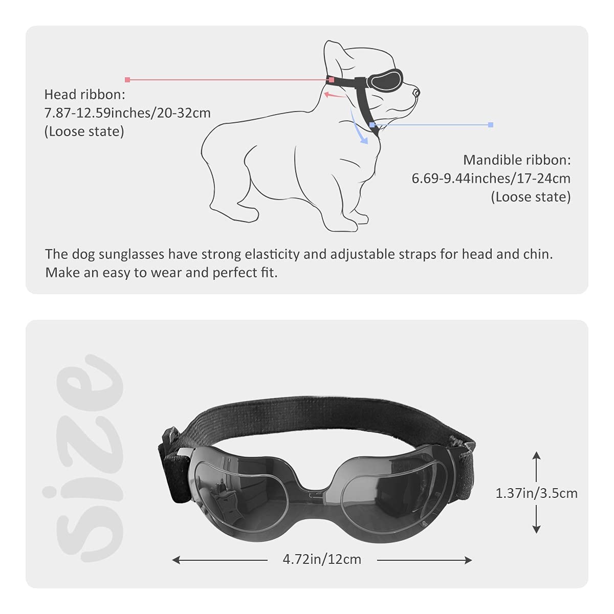 PEDOMUS Dog Sunglasses for Small Dogs - UV Protection Adjustable Pet Goggles for Outdoor Activities, Hiking, and Beach Adventures - Black
