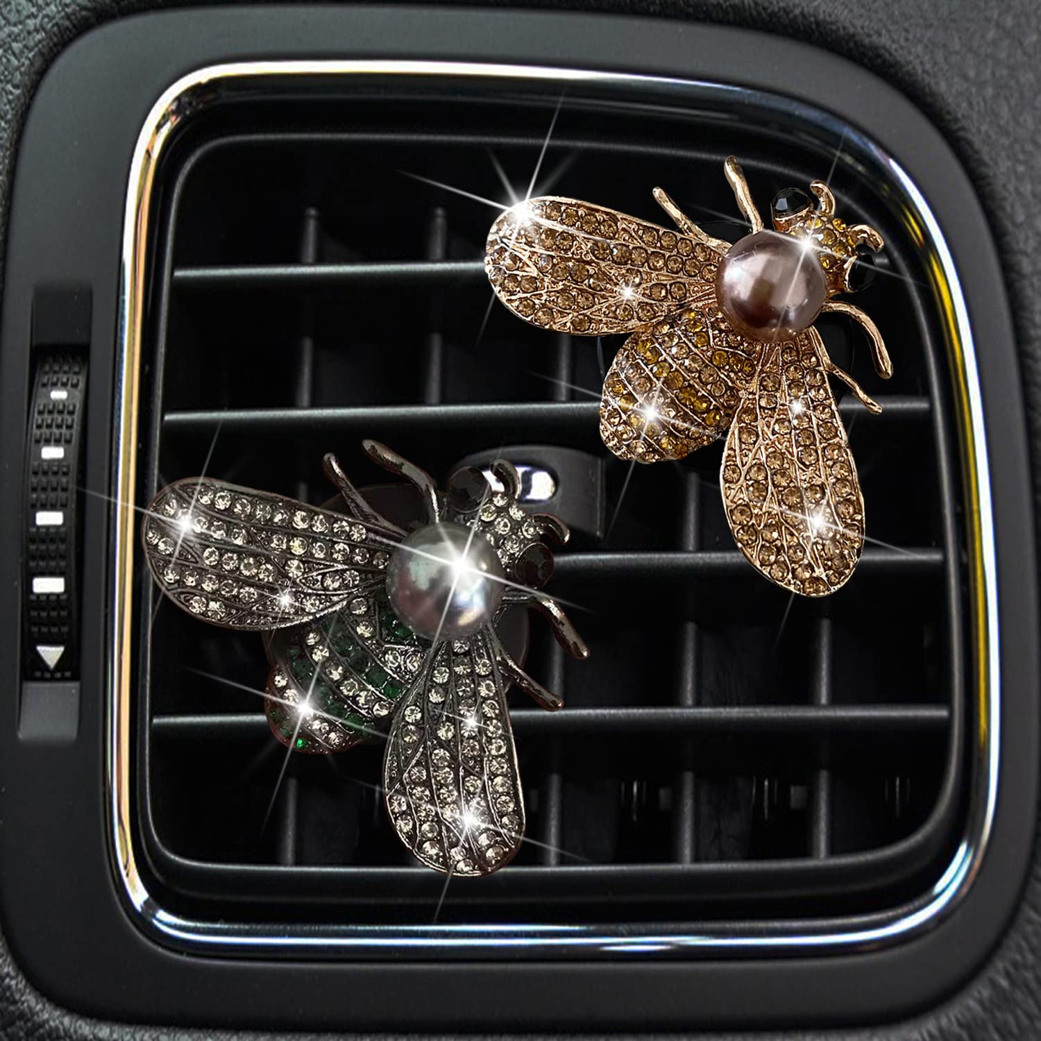 Shiny Bee Car Air Freshener - Pearl Diamond Bee Car Perfume Clip for Dashboard, Vent & AC Outlet | Rhinestone Bling Bee Charms Auto Interior Decor | Aromatherapy Accessory for Cars, SUVs & Trucks | Perfect Gift for Women & Car Enthusiasts