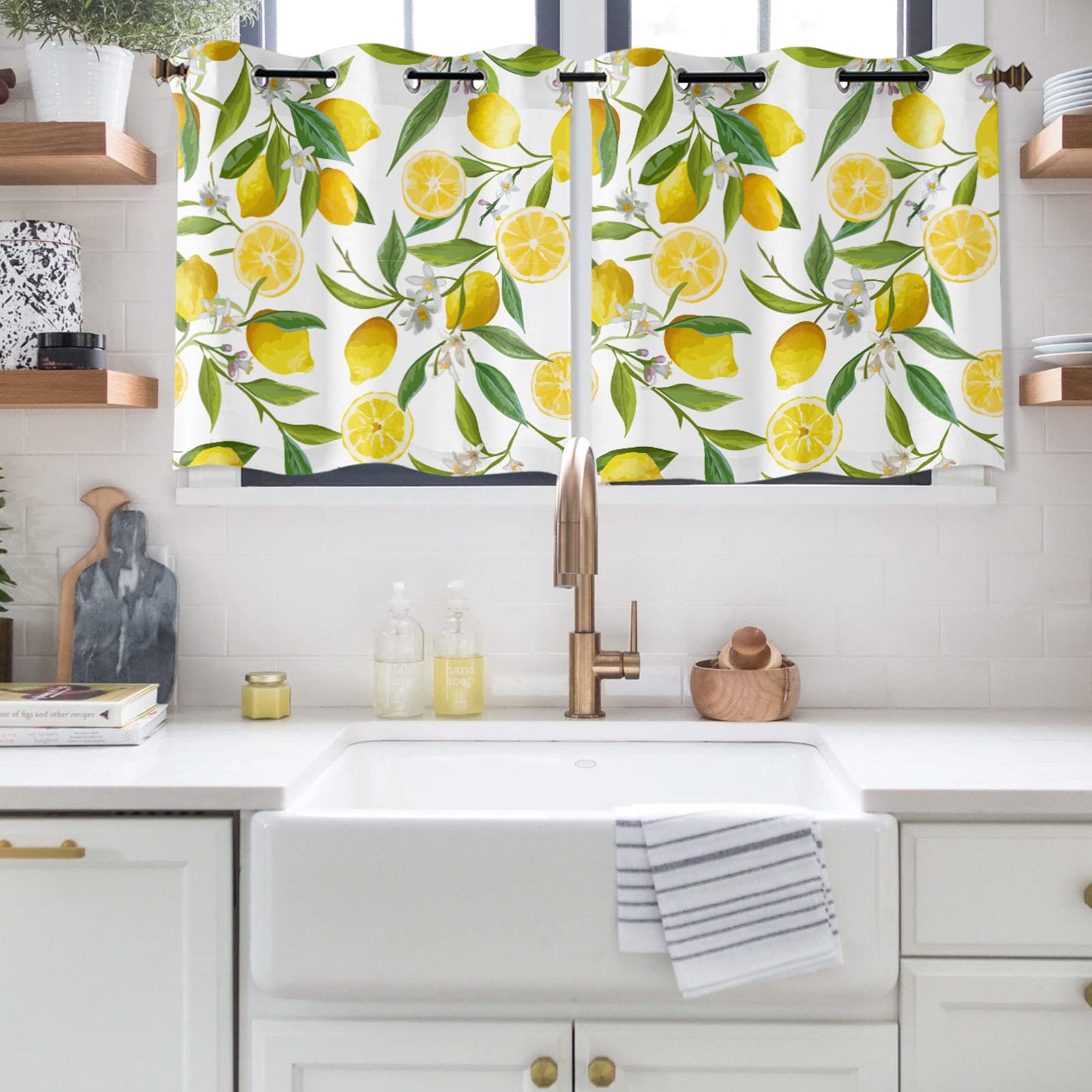 45 Inch Yellow Lemon Fruit Grommet Window Curtains - Set of 2 Panels for Kitchen, Living Room, Bedroom & Laundry Room (84x45 Inches) | Light Filtering Drapes for Fresh Home Decor & Sun Protection
