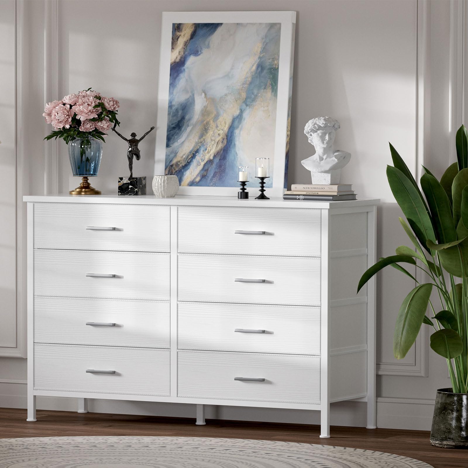 Modern White 8-Drawer Dresser for Bedroom - Wide Dresser TV Stand for 50
