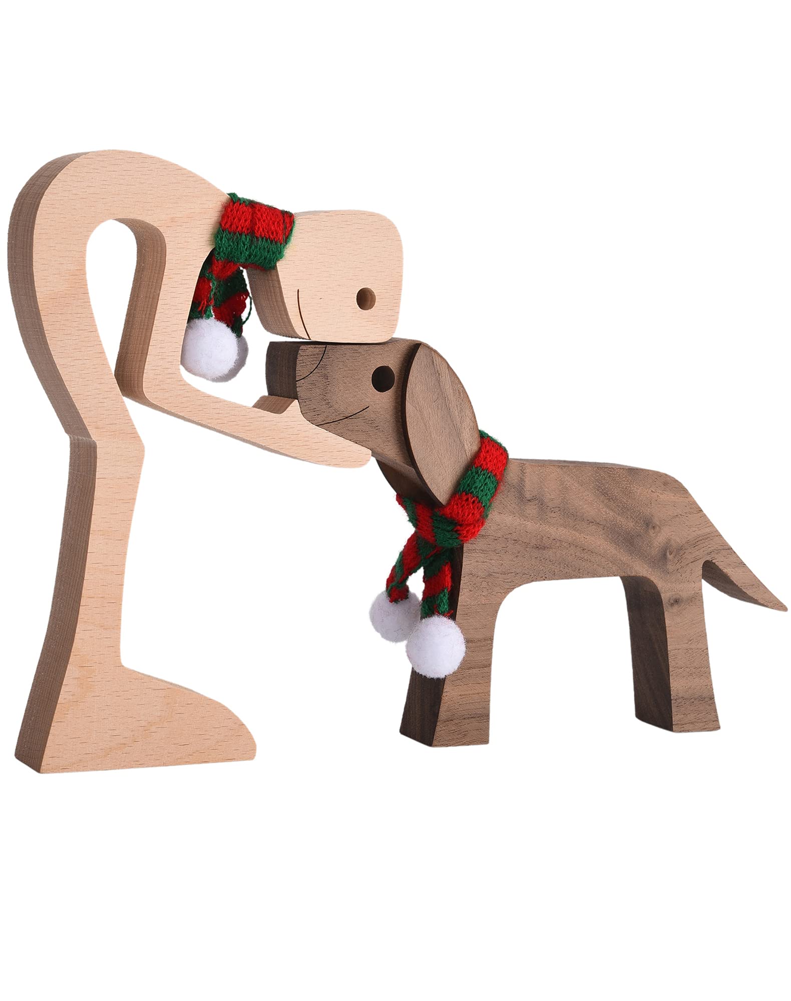 2 PCS Handmade Wooden Christmas Animal Sculpture - Boy and Dog Figurine Set, Natural Eco-Friendly Home Decor for Bedroom, Office Shelf, Holiday Gift | Perfect for Christmas Tree Decorations, Mantel Displays & Festive Table Centerpieces