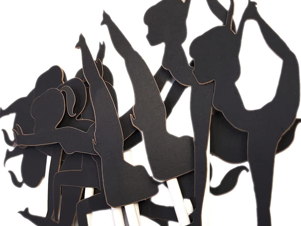 24 Pcs Yoga-Themed Cupcake Toppers - Silhouette Decorations for Yoga Birthday Parties, Mother & Child Yoga Events, Kids Yoga Classes - Perfect for Yoga Day Celebrations & Party Planning (Ideal for Cake Decorating, Yoga Training Events & Wellness-Themed Gatherings)