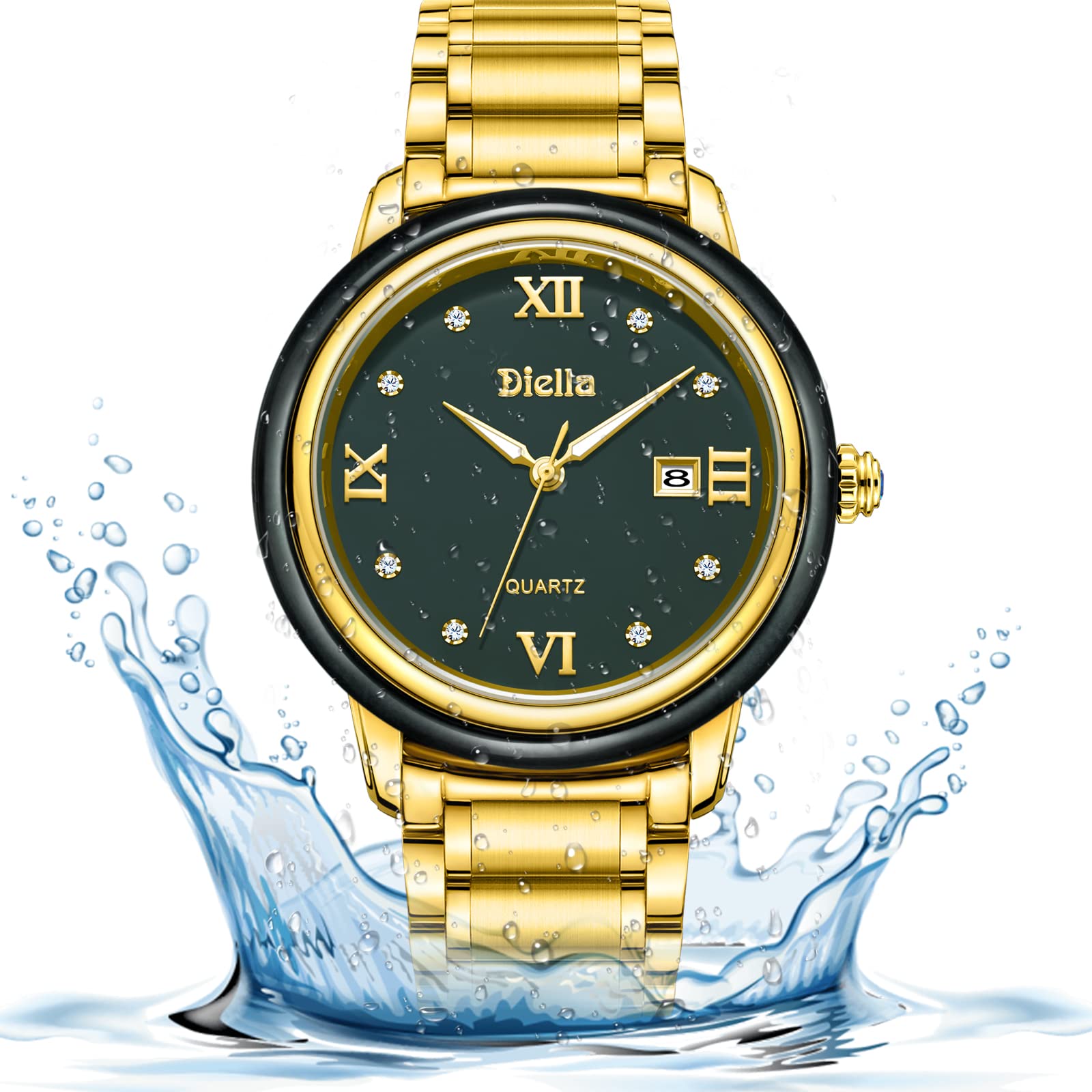 Diella Luxury Watches for Men & Women - Japanese Quartz Movement, Date Display, Luminous Hands, 50M Waterproof - Perfect for Business, Formal Events & Everyday Wear