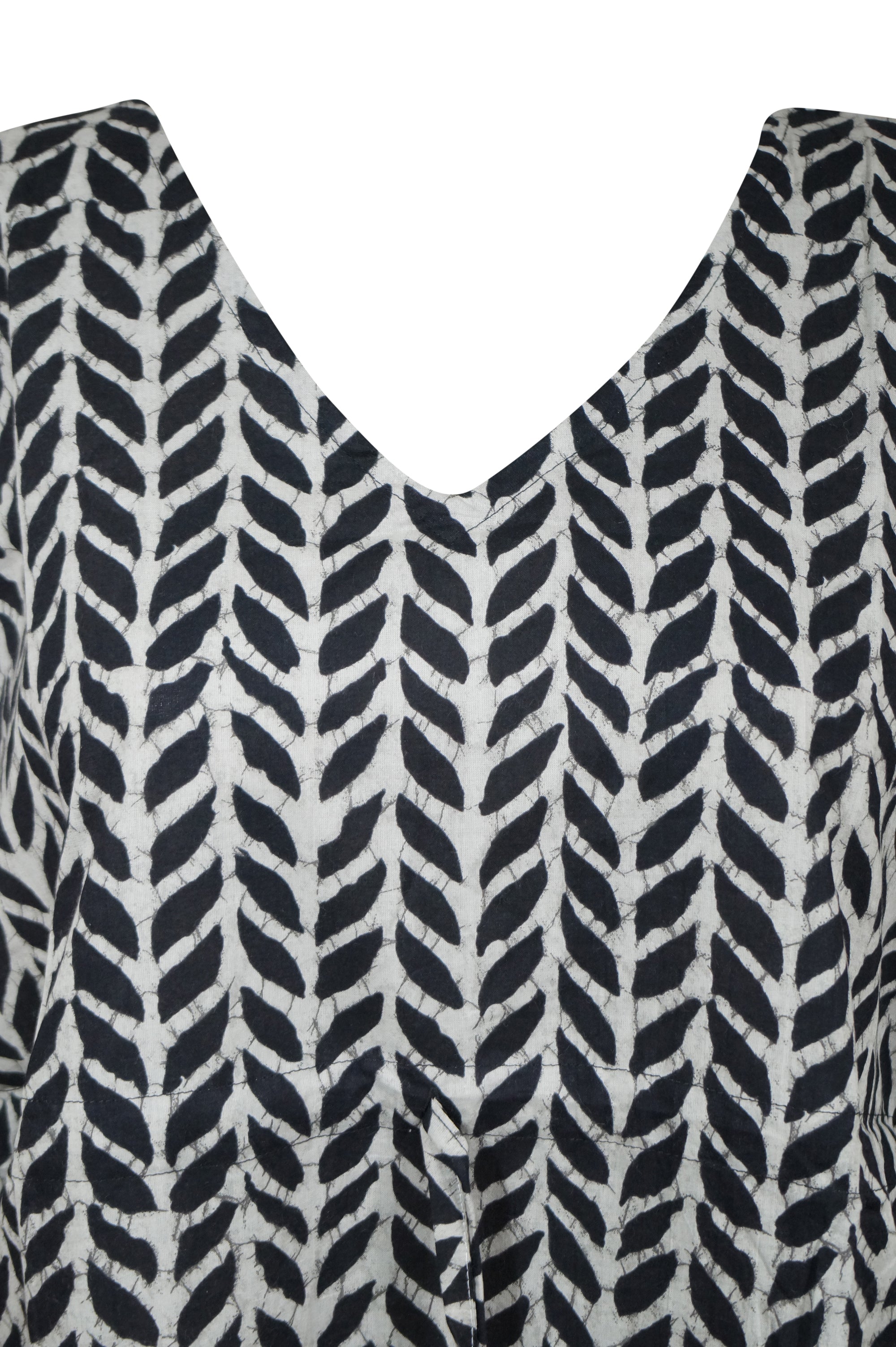 Women's Cotton Caftan Summer Dress - Black & White Floral Printed Midi Dress for Beach, Vacation & Casual Wear