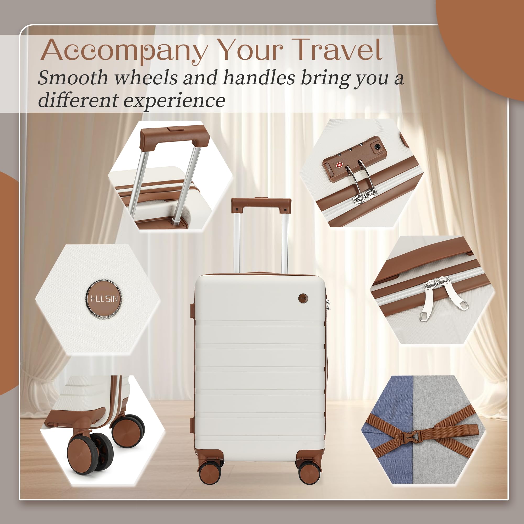 20-Inch Carry-On Luggage with Spinner Wheels | Airline Approved Hardshell Suitcase (22x14x9 Inches) | TSA Lock & Durable Hard Case | Perfect for Business Travel & Weekend Getaways (White)