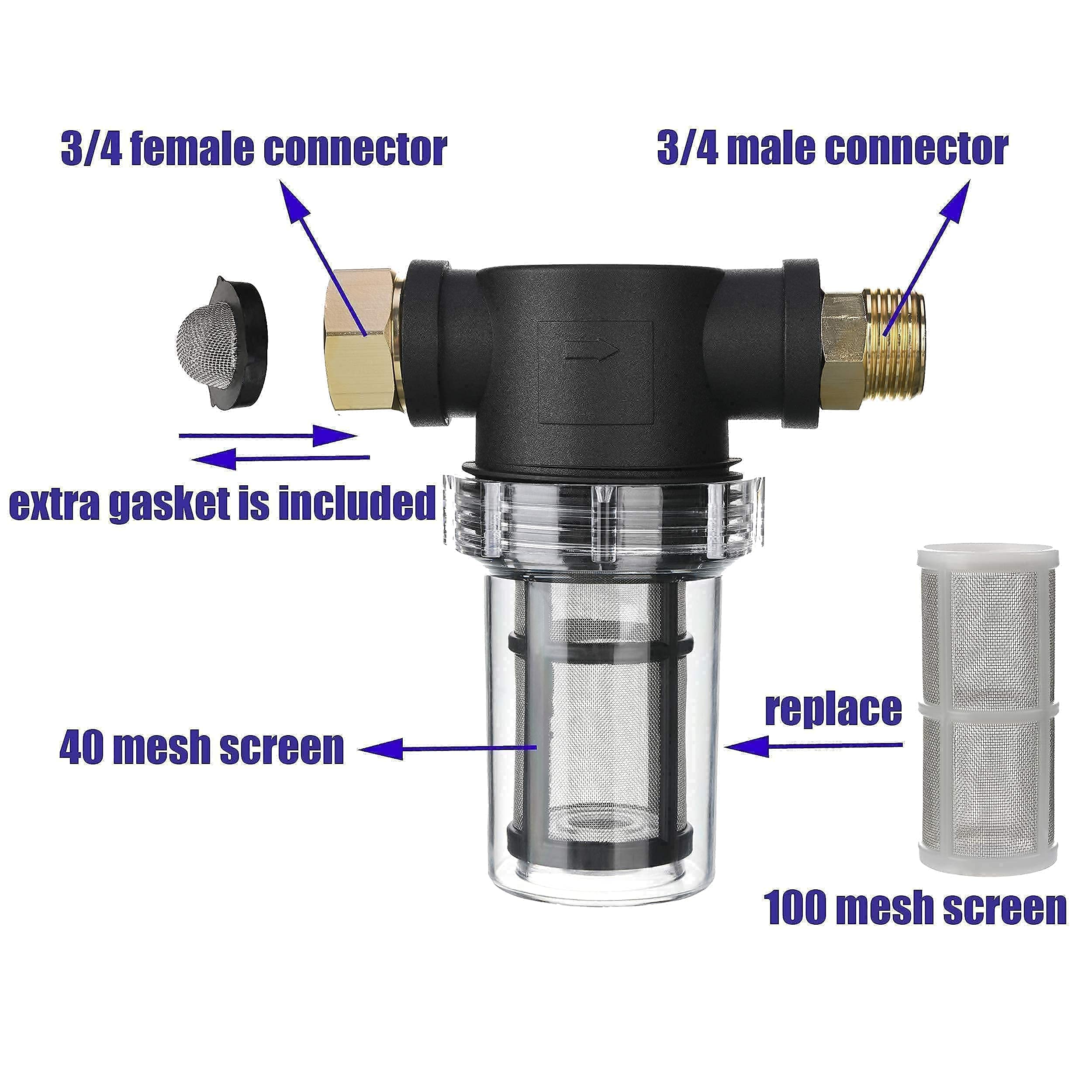 **Heavy Duty Brass Garden Hose Shut Off Valve with Filter - High Pressure Washer Inlet Water Control for Outdoor Cleaning, Gardening, and Car Washing**