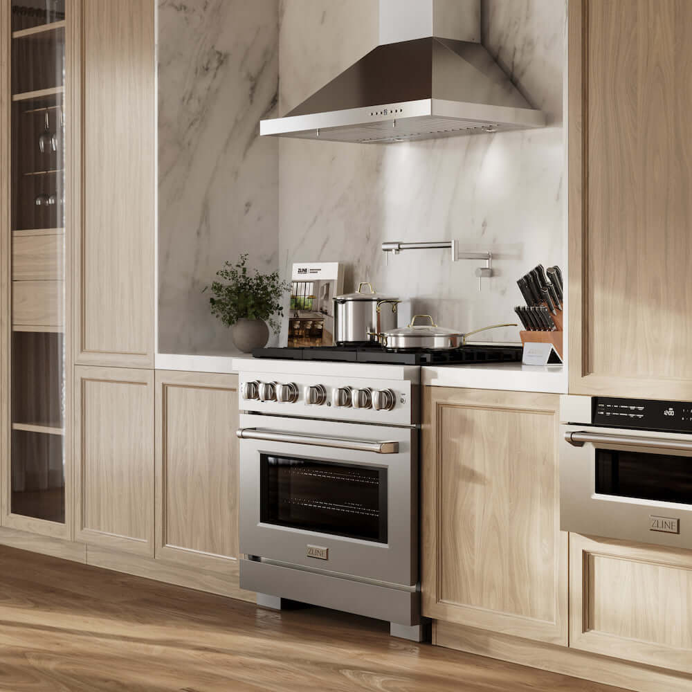 ZLINE 36 Inch 5.2 Cu. Ft. Stainless Steel Gas Range with Convection Oven & 6 Brass Burners - Professional SGR BR 36 Model for Modern Kitchens & Home Chefs