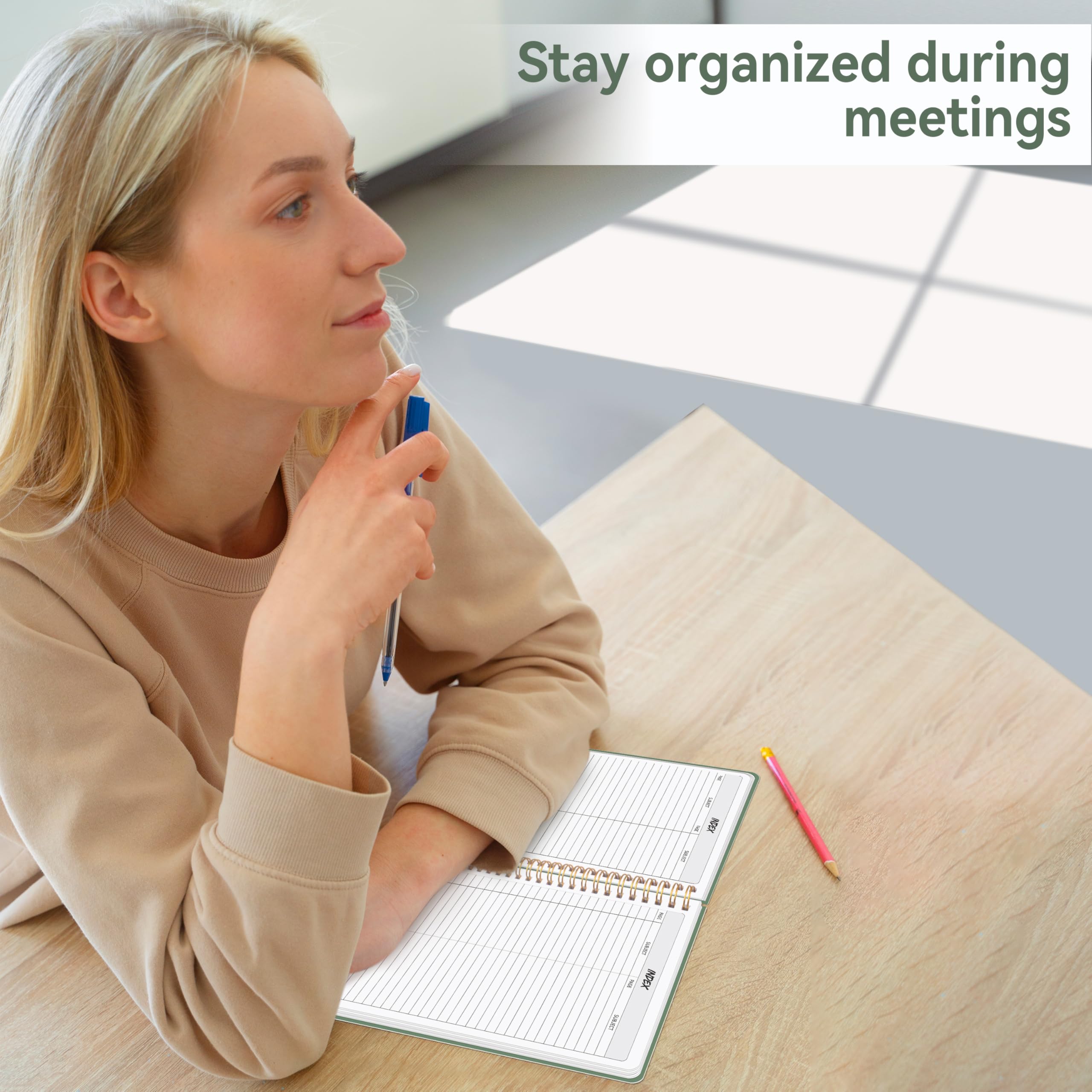 Professional Meeting Notebook for Work Organization - 160 Page Planner with Action Items, Agenda & Pocket (6.9
