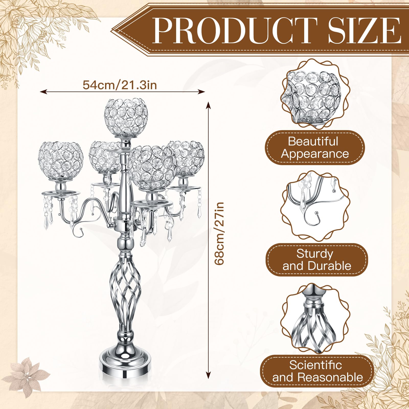 5-Arm Crystal Candelabra Centerpiece - 27