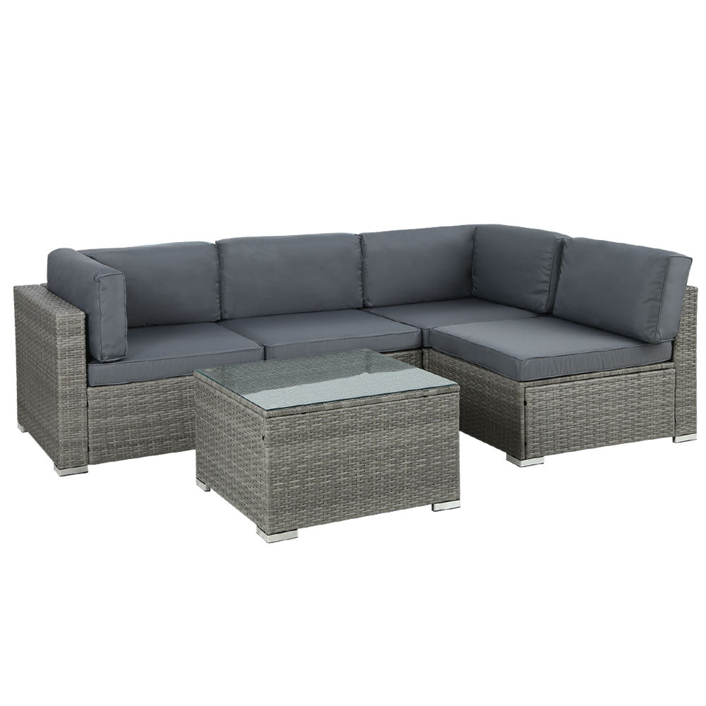 5-Piece Noosa Outdoor Wicker Patio Furniture Set - Grey Rattan Sofa Set for Backyard, Poolside & Garden Relaxation