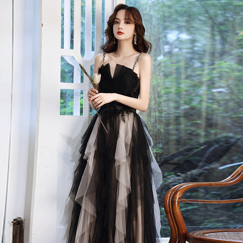 Elegant Black Spaghetti Strap A-Line Long Prom Dress for Evening Party & Formal Events | Perfect for Homecoming, Graduation & Special Occasions