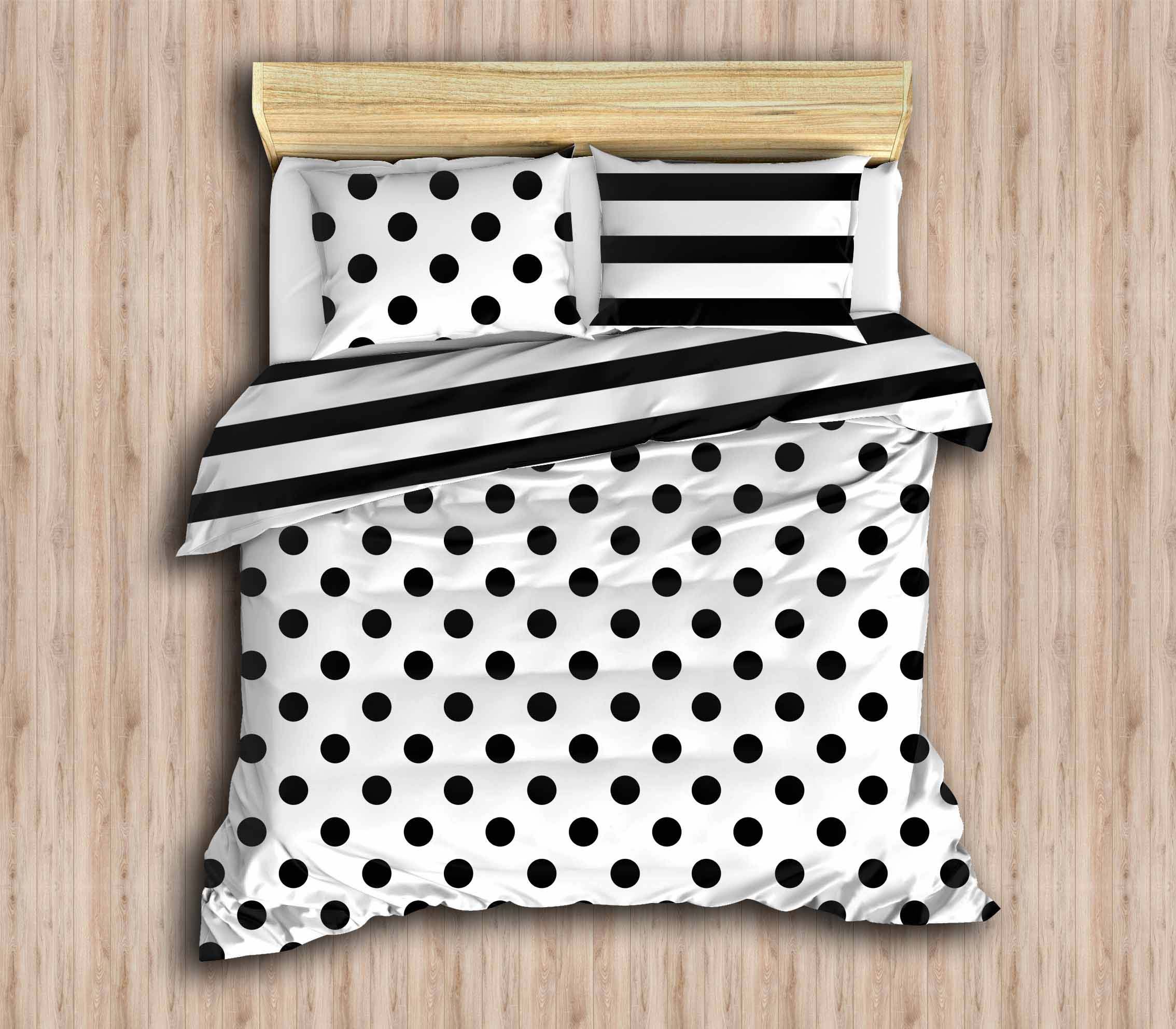 Black and White Polka Dot Reversible Bedding Set - Full/Queen Size Quilt Cover with Comforter (5-Piece) - Perfect for Kids' Rooms, Guest Bedrooms & Modern Farmhouse Decor
