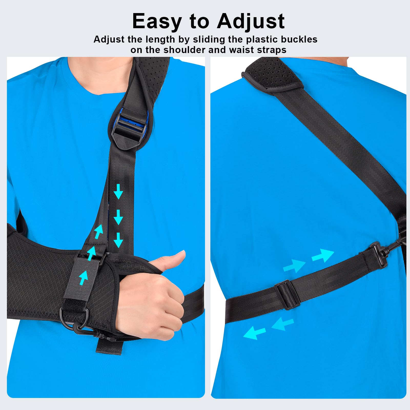 Adjustable Arm Sling Shoulder Immobilizer with Waist Strap - Left/Right Arm Support for Shoulder, Elbow & Wrist Injuries, Rotator Cuff Tears, Broken Bones - Unisex Design for Men & Women - Ideal for Post-Surgery Recovery, Sports Injuries & Daily Mobility Support