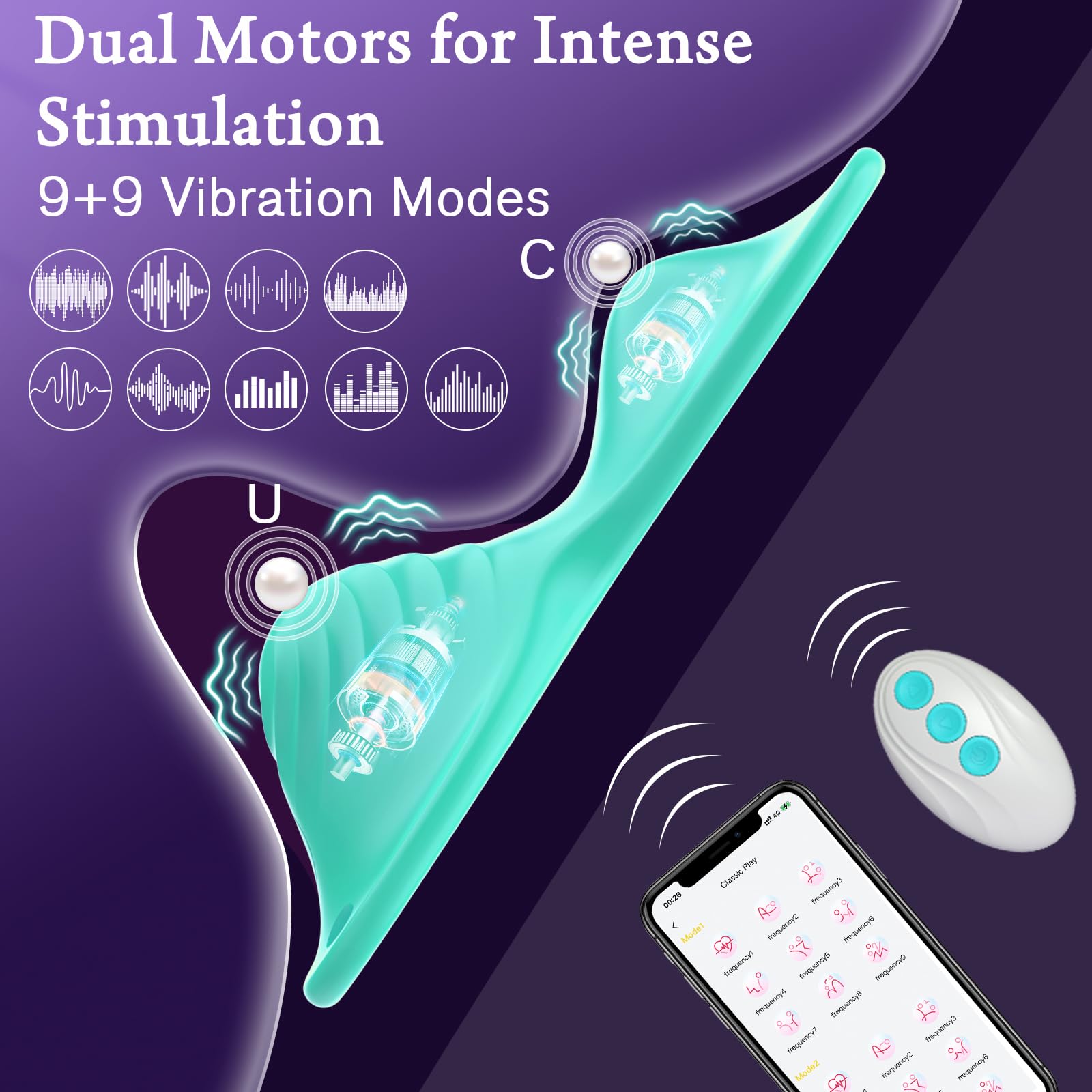 APP Remote Control Vibrator - Butterfly Clit Stimulator with 18 Vibration Modes, Dual Motor Wearable Vibrator for Women | Hands-Free Pleasure During Sitting, Riding & Couples Play (Green)