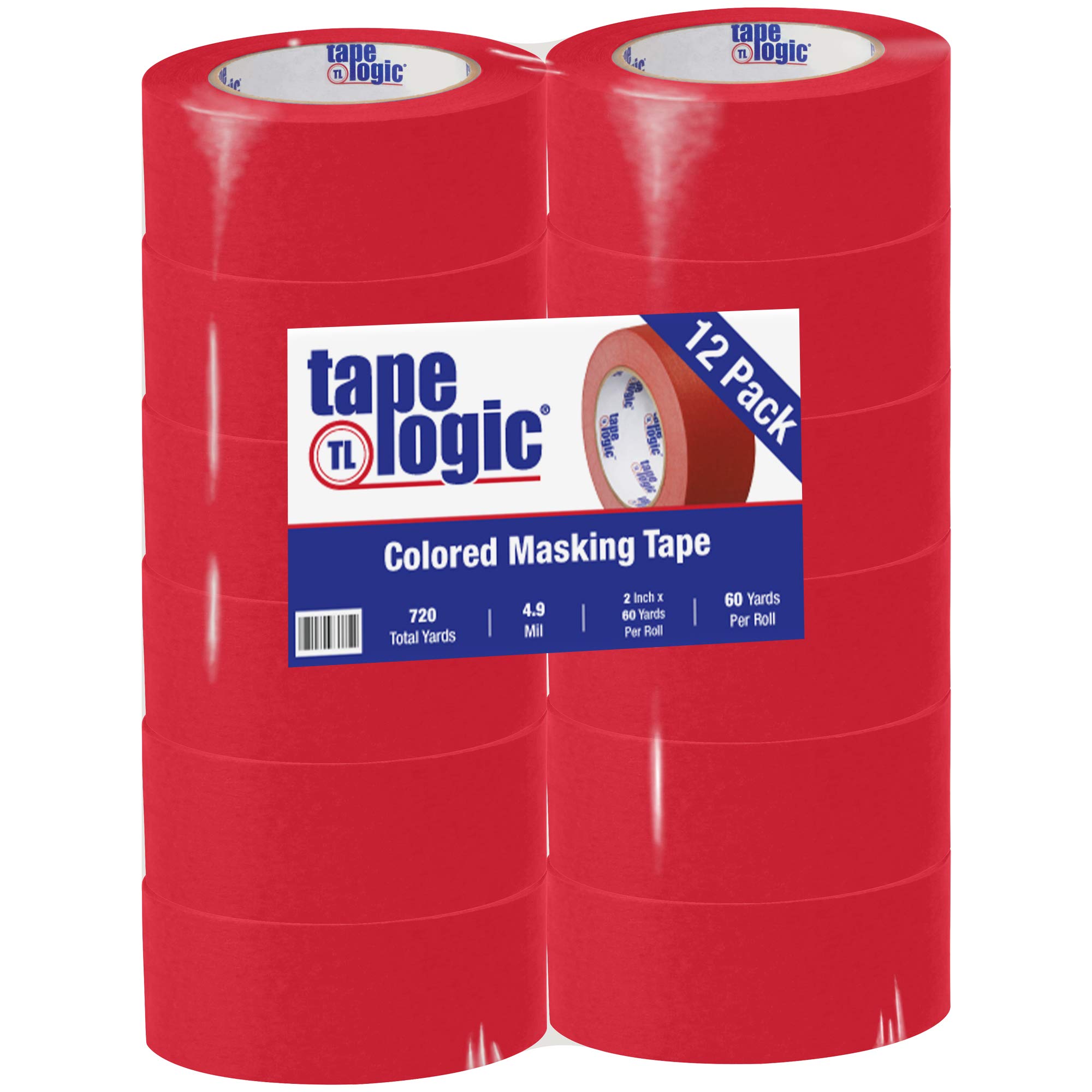Aviditi 2 Inch x 60 Yards Colored Masking Tape - 12 Pack Red Multipurpose Tape for Home Office, Arts & Crafts, DIY Projects, Labeling, Coding | Perfect for Painting, Wrapping Gifts, School Projects & Organization
