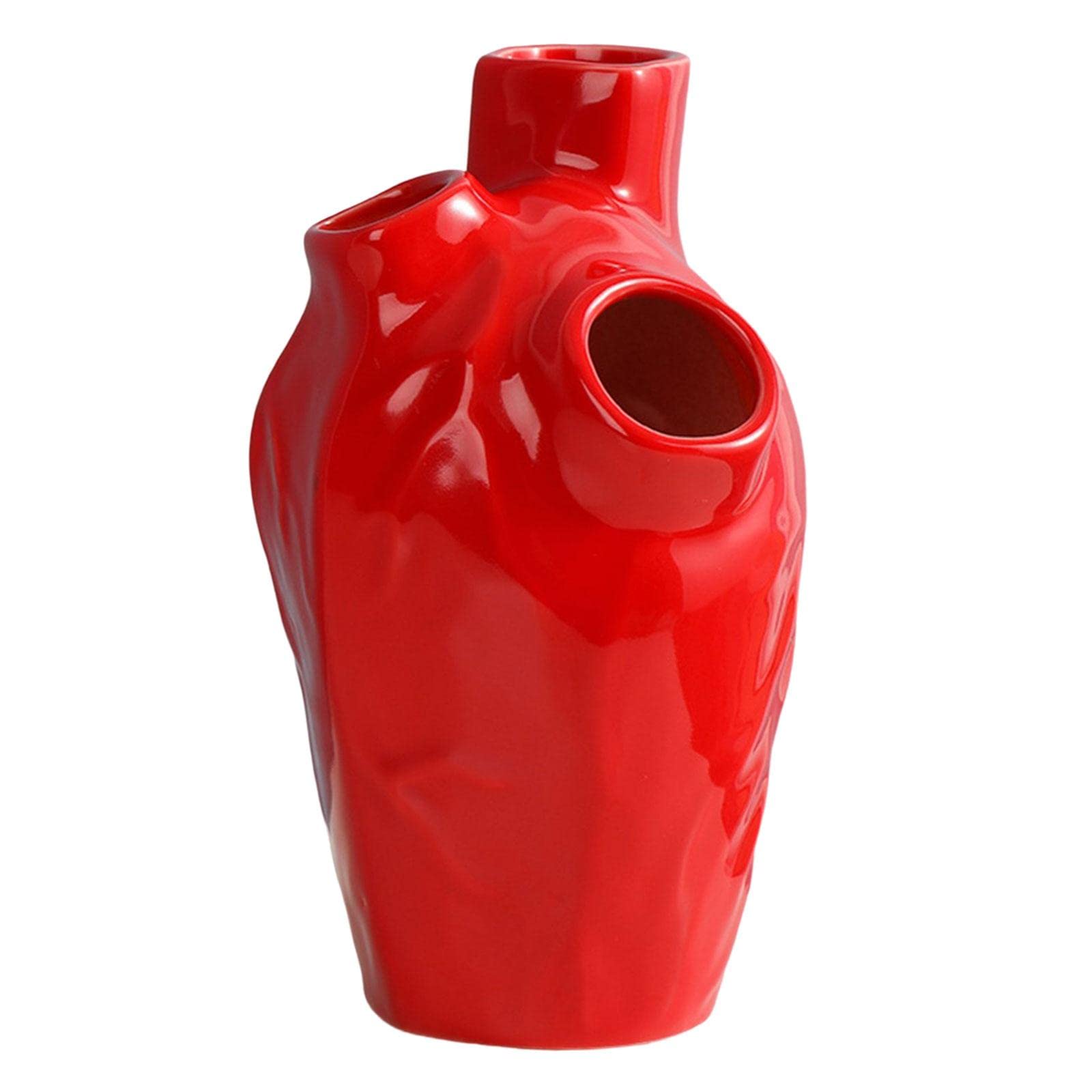 Heart Shaped Flower Vase - Creative Plant Pot for Dried Flowers, Shelf Decor, Kitchen & Office Decoration - Red Ceramic Container for Home Decor (Perfect for Valentine's Gift, Wedding Centerpiece & Boho Home Styling)