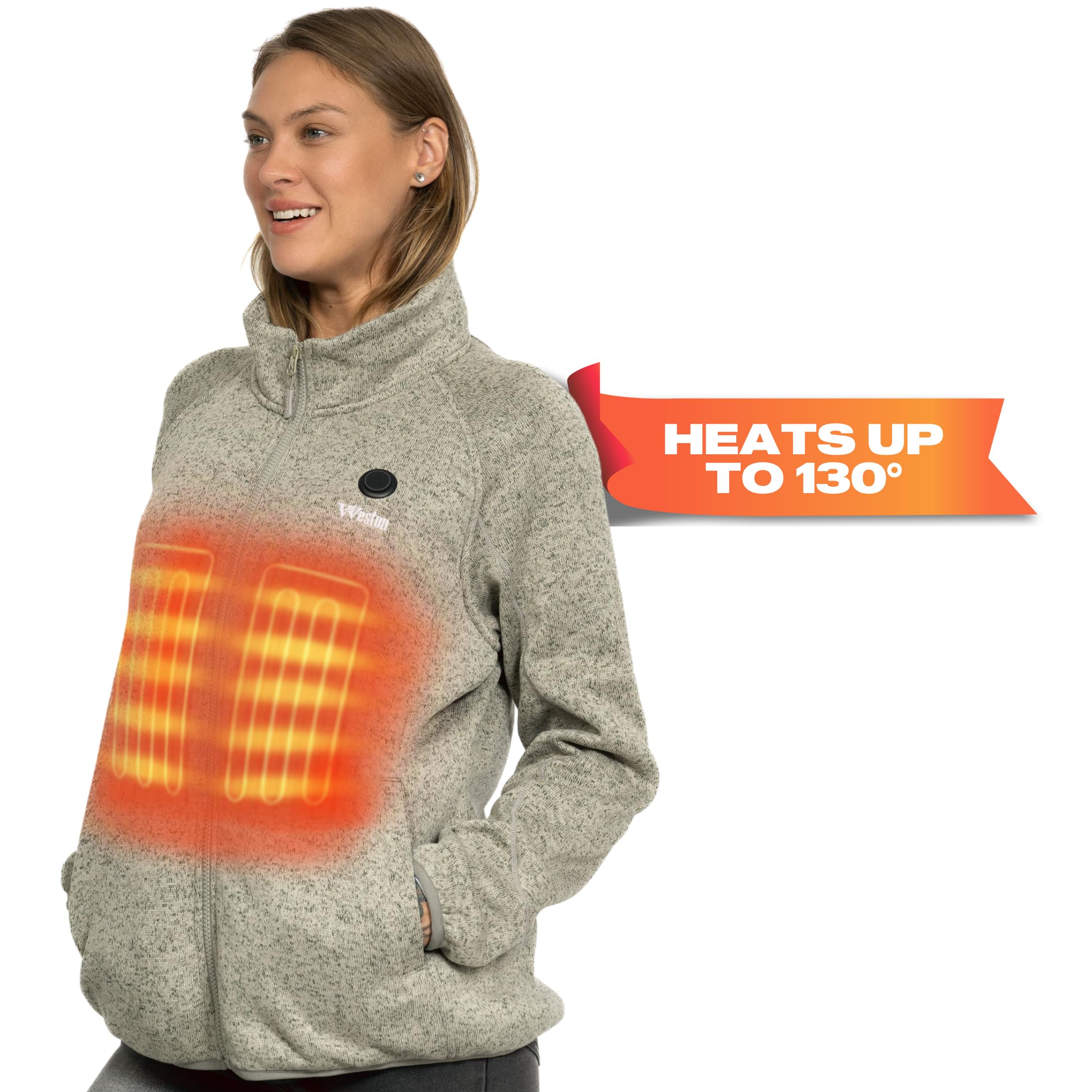 Weston Rechargeable Heated Fleece Jacket for Women - Electric Warm Winter Coat with USB Heating - Perfect for Outdoor Activities, Skiing, Hiking & Cold Weather Commutes