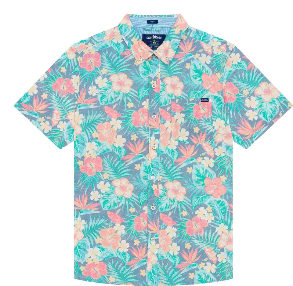 Chubbies The Life in Paradise Short Sleeve Sport Shirt for Men - Comfortable Casual Button Down Shirt in Navy Blue - Perfect for Beach Vacations, Summer Outings & Outdoor Activities