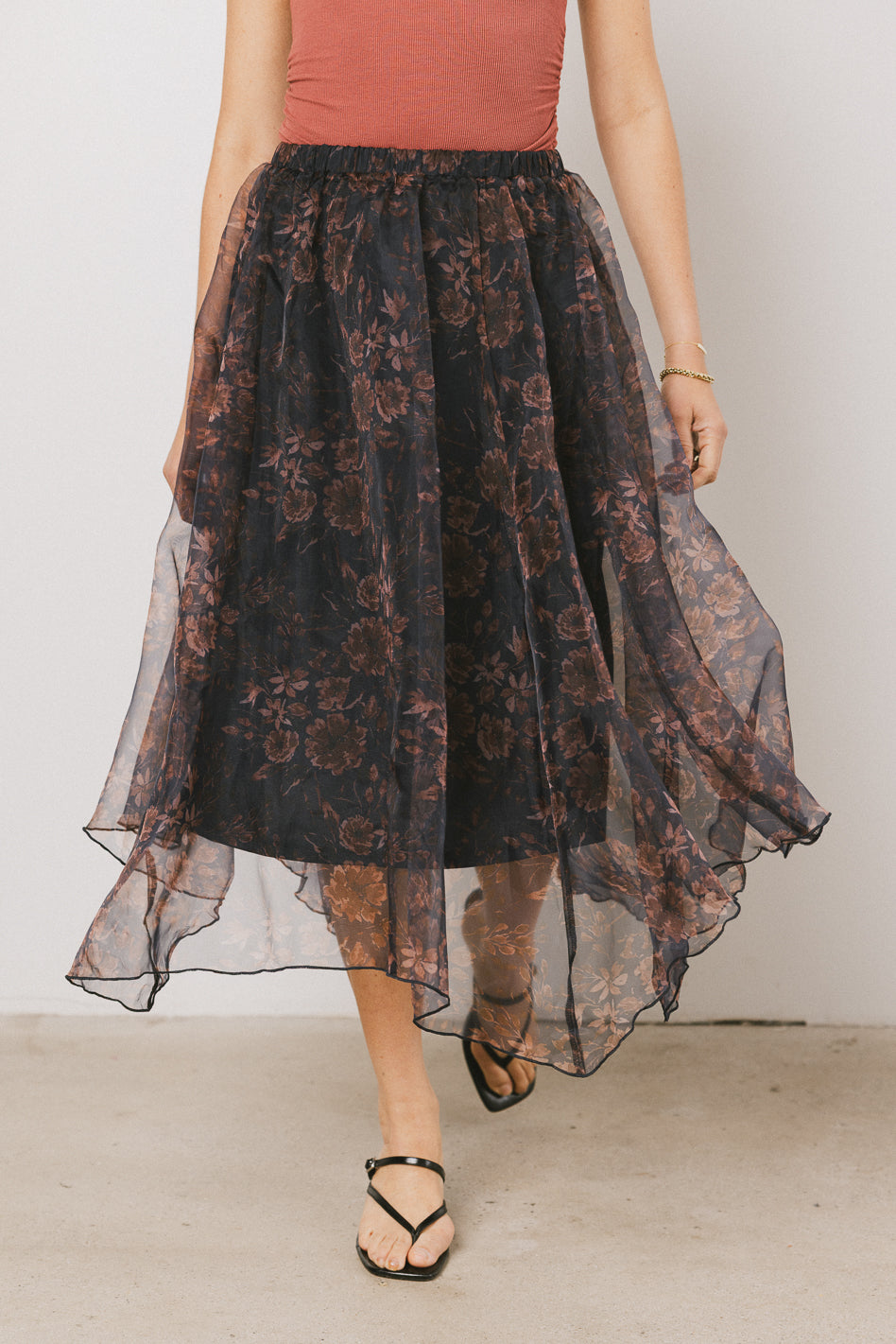Atlas Floral Asymmetrical Skirt for Women - Elegant Summer Midi Skirt with Side Slit, Boho Chic A-Line Skirt for Beach, Party, and Casual Outfits