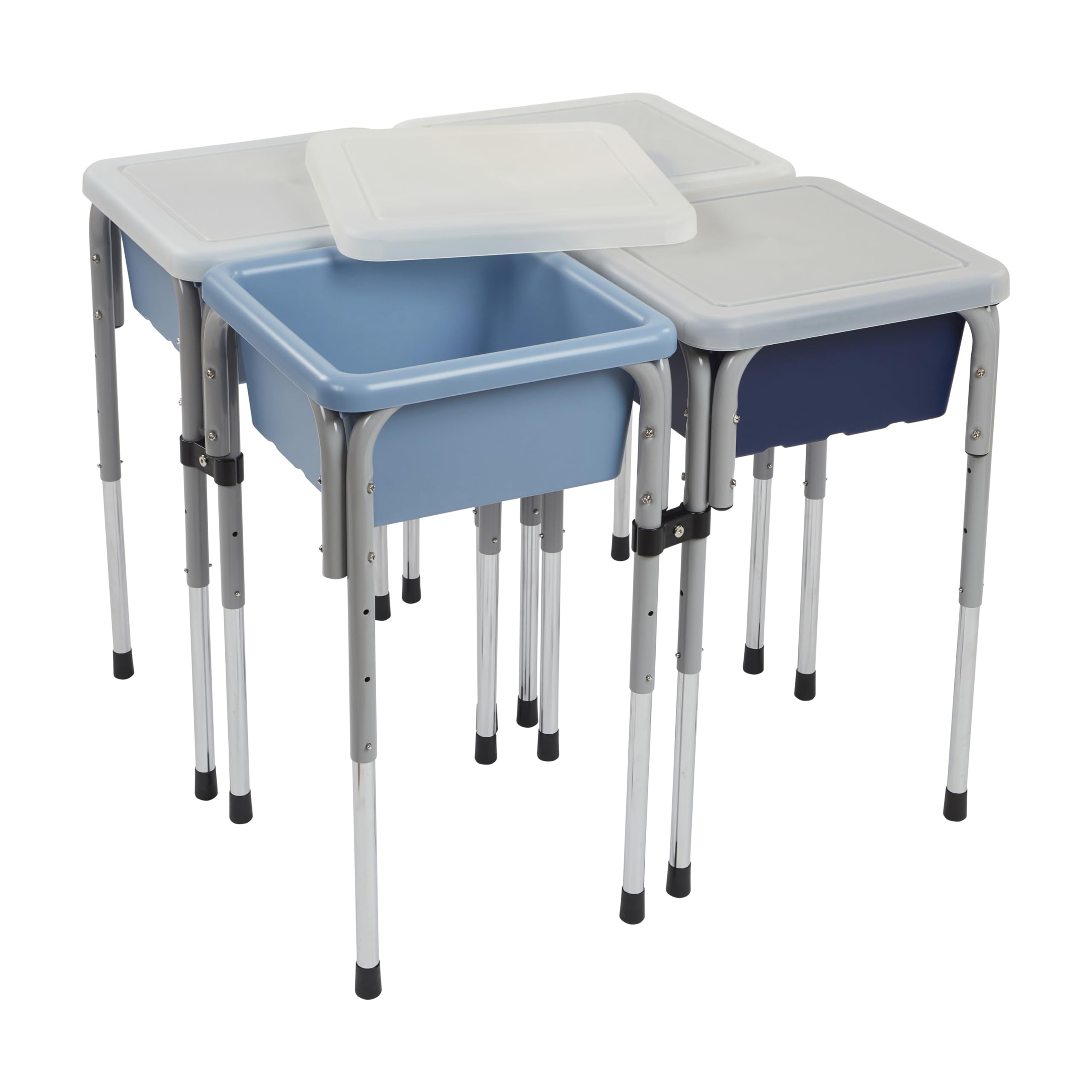 ECR4Kids Adjustable 4-Station Sand and Water Play Table with Sensory Bins - Navy & Powder Blue for Toddlers - Outdoor & Indoor Sensory Play Activity Center for Kids