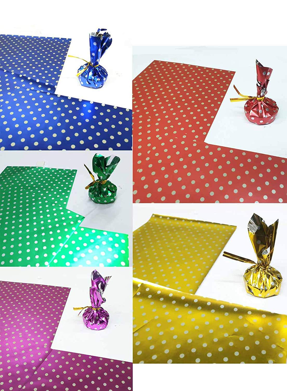 Dotted Metallic Plastic Chocolate Wrappers for Cake Decorating - Assorted Colors | Perfect for Birthday Cakes, Wedding Desserts & Party Treats