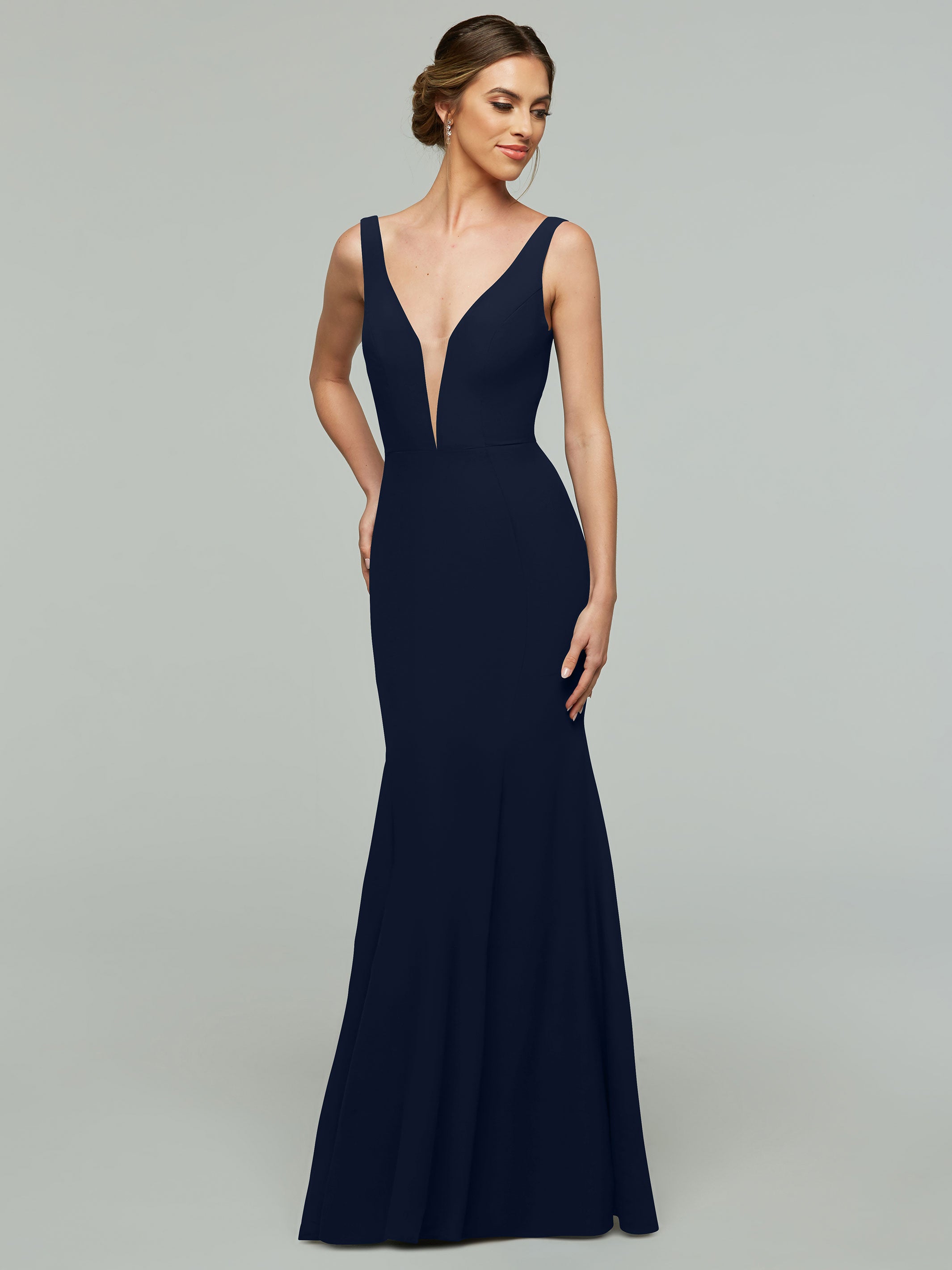 Elegant 83010 Mermaid Stretch Chiffon Bridesmaid Dress with Plunging V-Neckline - Perfect for Beach Weddings, Formal Events & Evening Parties