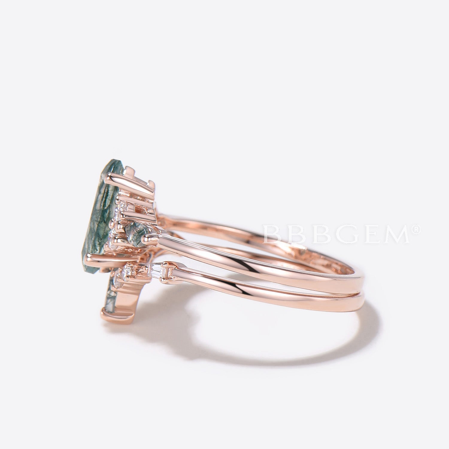 Marquise Cut Natural Moss Agate Engagement Ring for Women - 7 Stone Rose Gold Wedding Band - Perfect for Proposals, Anniversaries & Bridal Jewelry