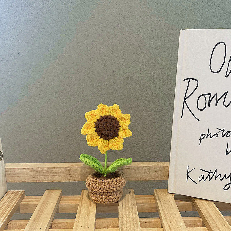 Handmade Crochet Mini Potted Flowers - Small Decorative Artificial Plants for Home, Office, Wedding Decor - Perfect for Table Centerpieces, Shelf Displays & Gift Giving