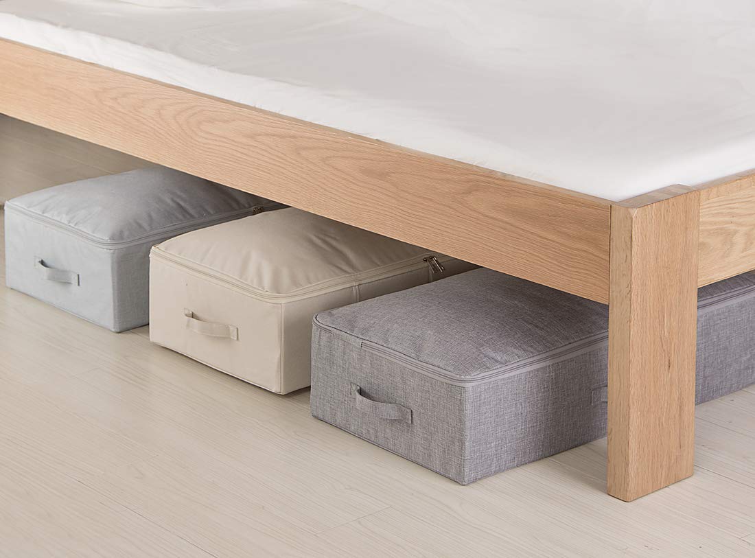 3Pcs Collapsible Underbed Storage Bins - 27.5 x 15.7 x 7 Inches Foldable Fabric Organizer Box for Clothes, Blankets, Shoes | Space-Saving Solution for Bedroom, Closet & Wardrobe Organization (Beige)