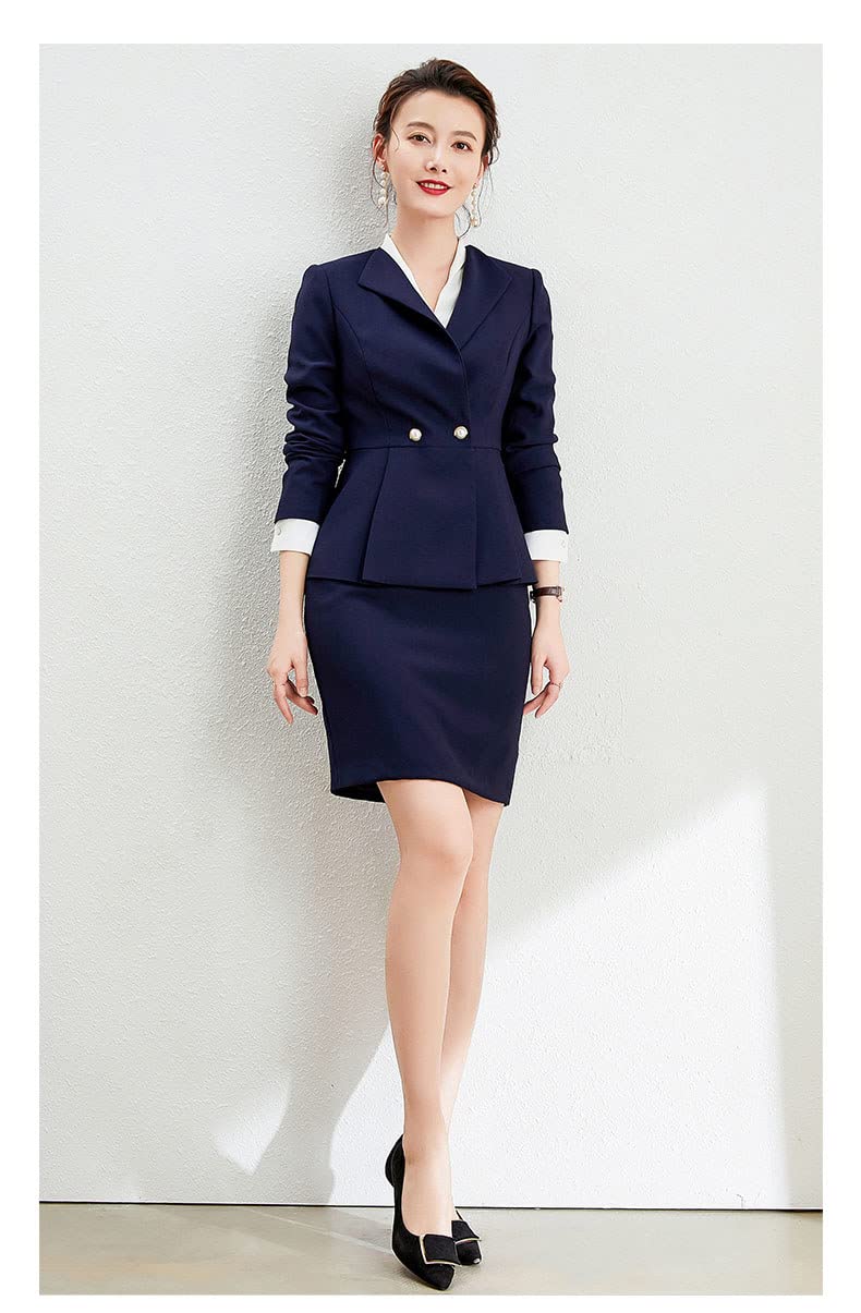 Women's 2-Piece Double Breasted Skirt Suit Set - Professional Business Office Blazer & Pencil Skirt Outfit for Work, Interviews & Formal Events