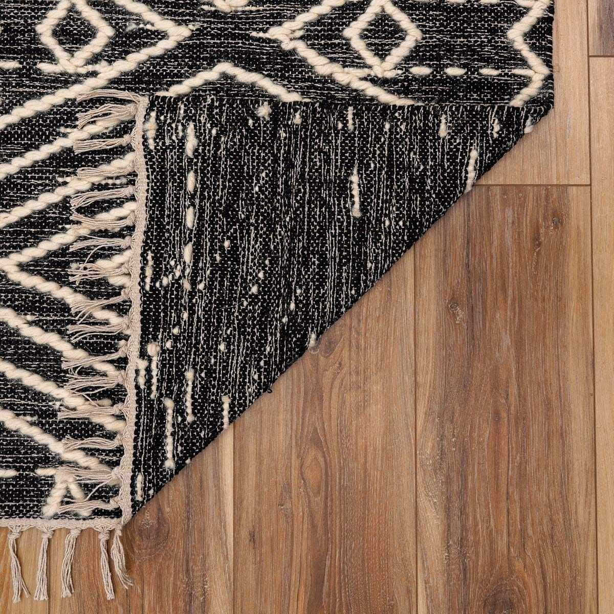 Bohemian Area Rug 8' x 10' - Hauteloom Skedee Handwoven Living Room & Bedroom Rug in Black & Beige - Perfect for Boho Chic Decor, Cozy Home & Modern Interior Design