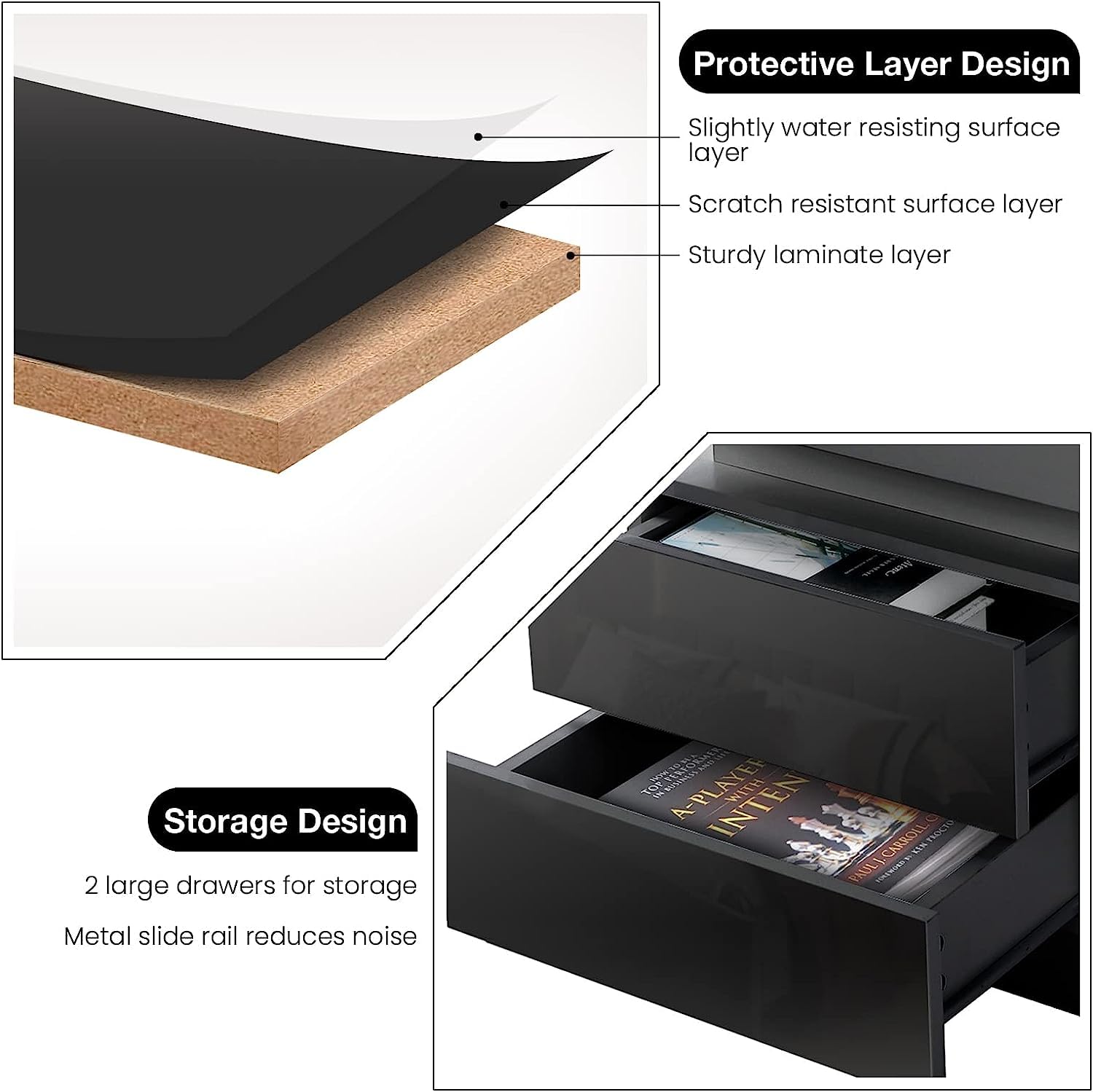 Modern LED Nightstand with 2 Drawers - Smart Bedside Table for Bedroom - Night Light & Storage Solution