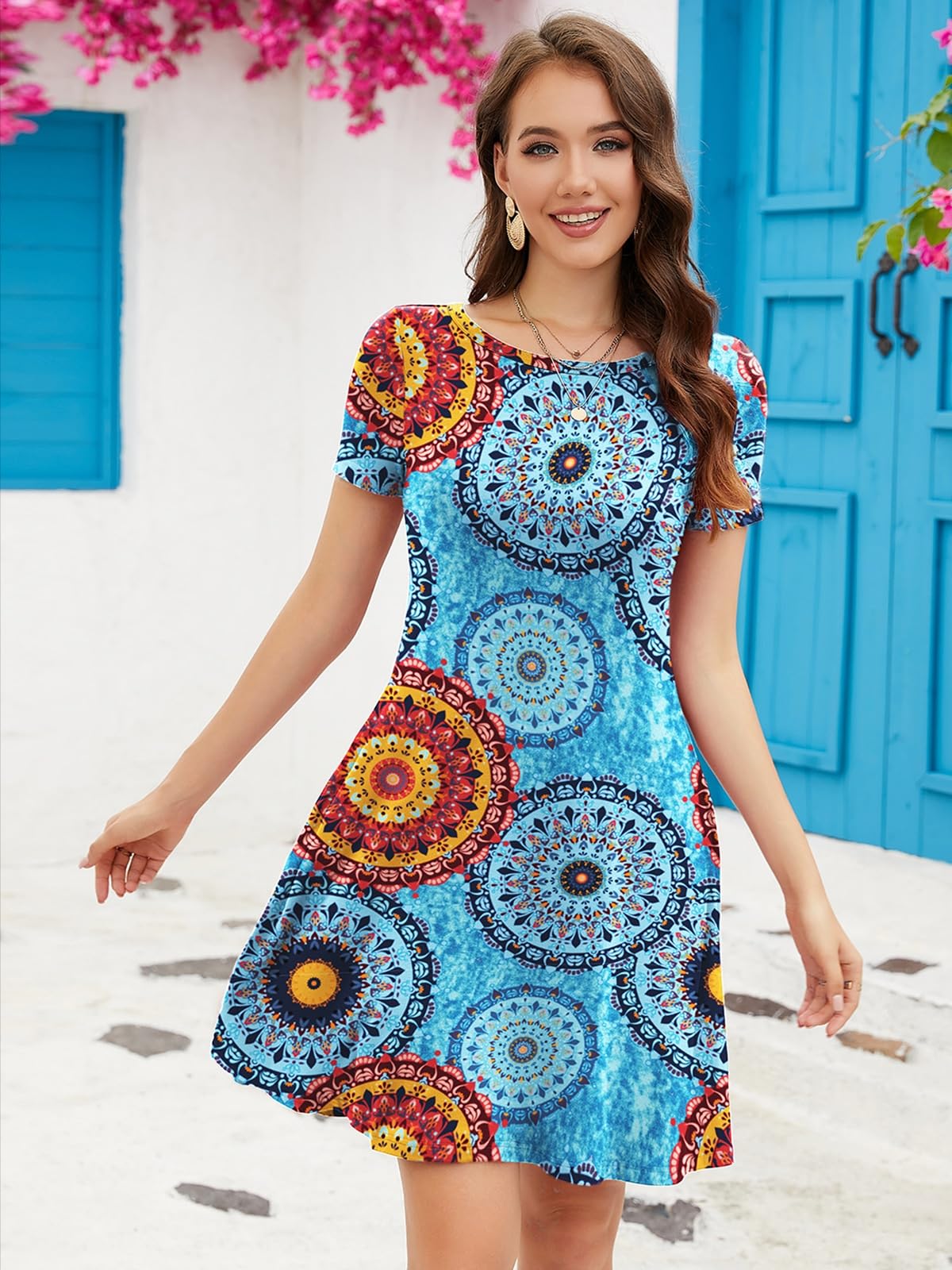 KORSIS Women's Summer Casual T-Shirt Dress - Flowy Swing Beach Sundress with Pockets (Sizes S-3XL) | Perfect for Vacation, Beach Outings & Everyday Wear