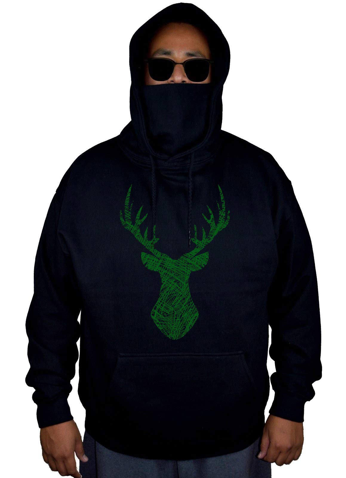 Men's Sketch Deer Head Black Mask Hoodie Sweater - Stylish Pullover for Outdoor Activities, Streetwear Fashion & Winter Layering