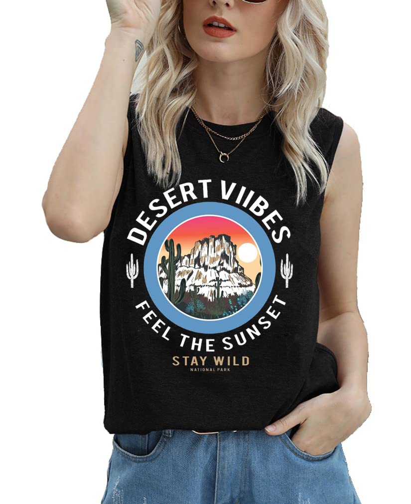 Desert Vibes Women's Sleeveless Tank Tops - Summer Casual Loose Tunic T-Shirts for Beach, Yoga & Outdoor Activities
